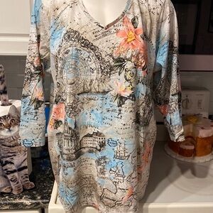 K womens Alia casual 3/4 sleeve stretch plus size top 2X